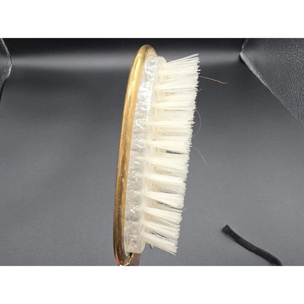 Vanity Vtg Antique Nylon Hair Brush‎ Gold Brass Tone USA